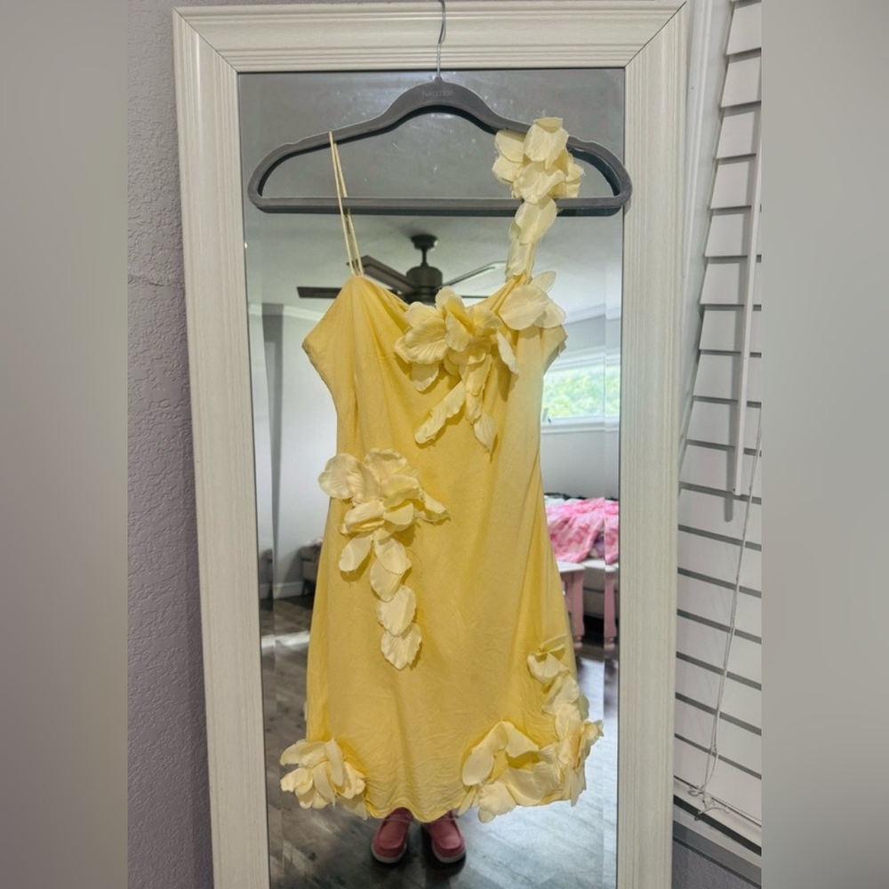 Anthropologie Hutch 3D Floral Appliqué Linen Blend Dress - Picture 4 of 4